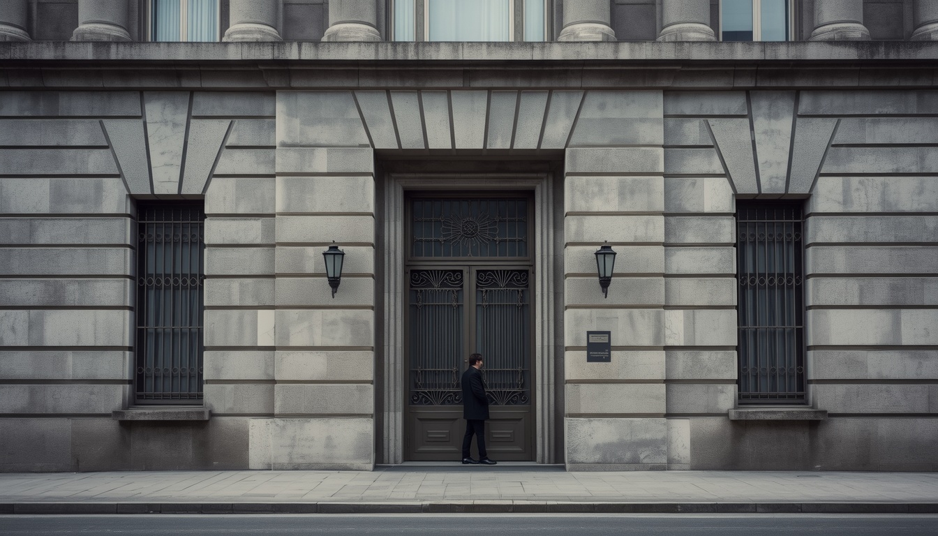 lucid origin exquisite high fashion photography of brutalist soviet bank building facade grey 0